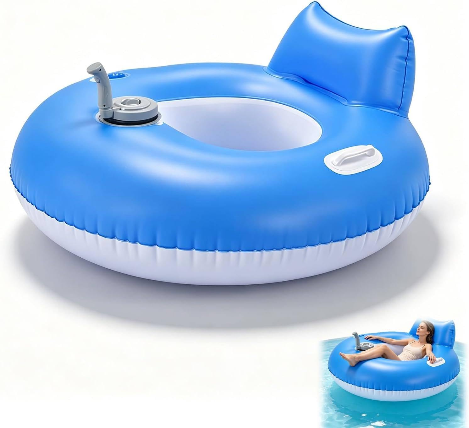 Lpoxuru Motorized Pool Floats for Adults, Rechargeable Electric Inflatable Raft Drivable Water Lounger with Backrest Cup Holder,Motorized Float for Lake Beach Party