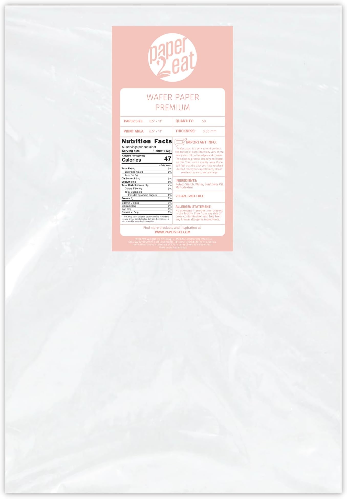 paper2eat edible Wafer Paper Sheets Premium - 0.60 mm - 50 sheets