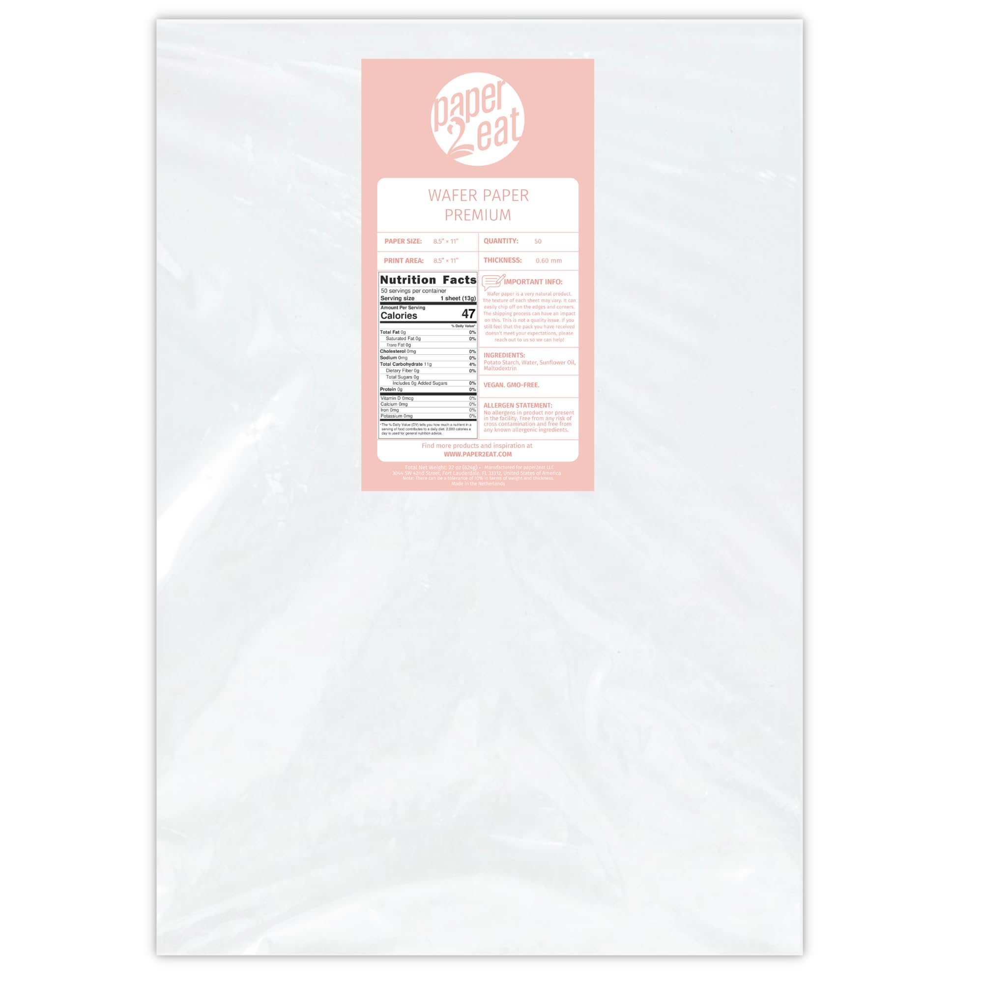 paper2eat edible Wafer Paper Sheets Premium - 0.60 mm - 50 sheets