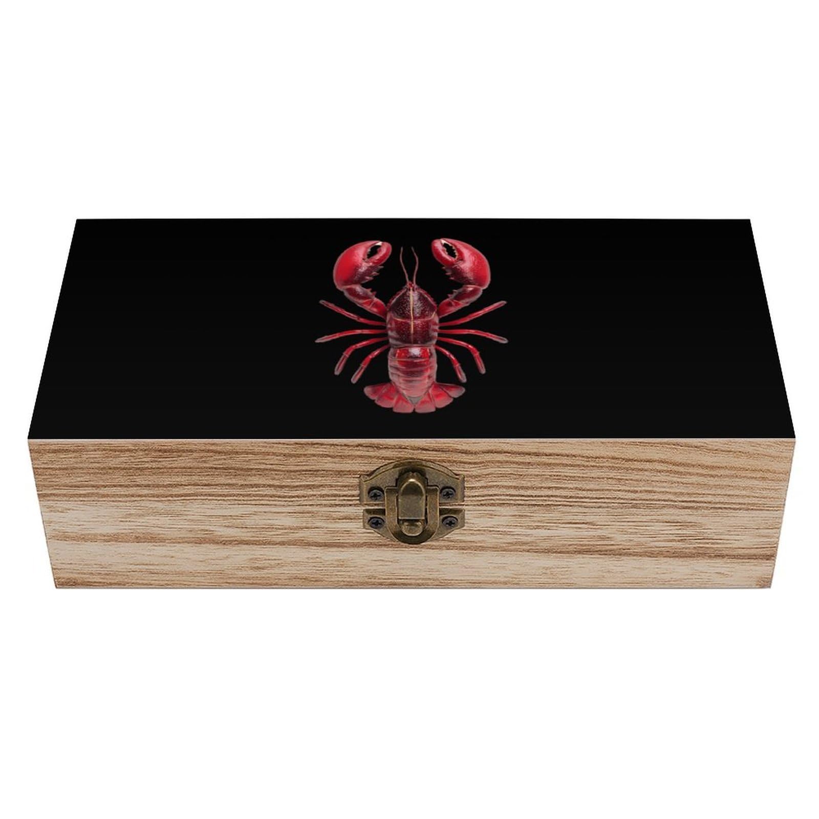 HLBSDM Red Lobsters Wooden Storage Box Craft Memory Keepsake Treasure Chest Box Jewelry Organizer