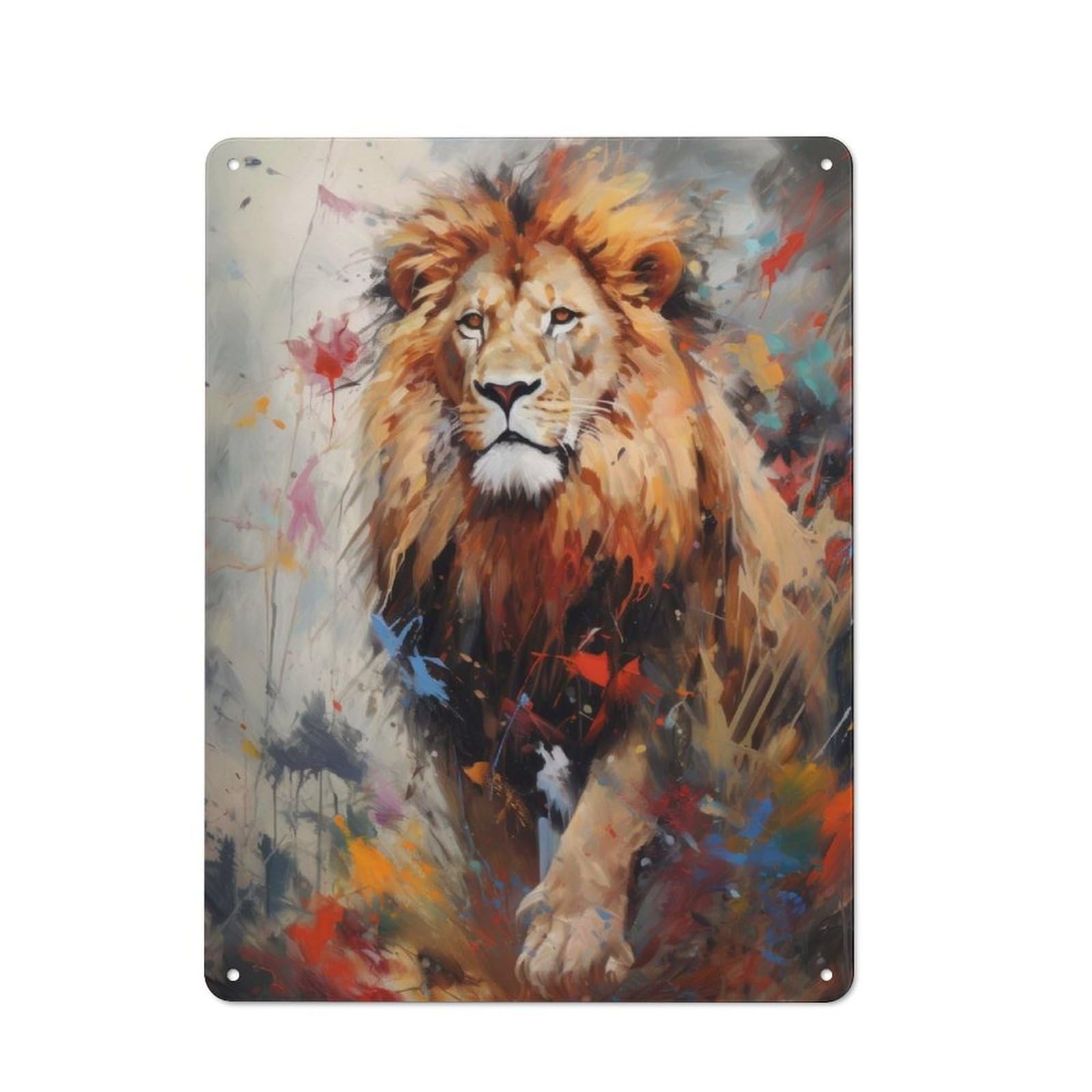 Junmoney Lion Walking In Paint Tin Wall Plaque 40X30cm With For Guest Room Or Hallway, For Metal Sign Collectors, For Garage And Workshop Walls