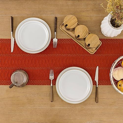 Image of ZeeMart Macrame Style Boho Table Runner, Burnt Ochre Fall Table Runners 48 Inches Long, Farmhouse Woven Home Decor, 12x48 Inch, Dark Orange