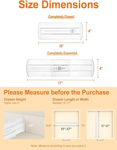 Miniatura 2 de Paquete de 4 separadores de cajones para ropa, separadores de cajones de 4 pulgadas de alto, 10 a 17 pulgadas, organizadores de cajones ajustables