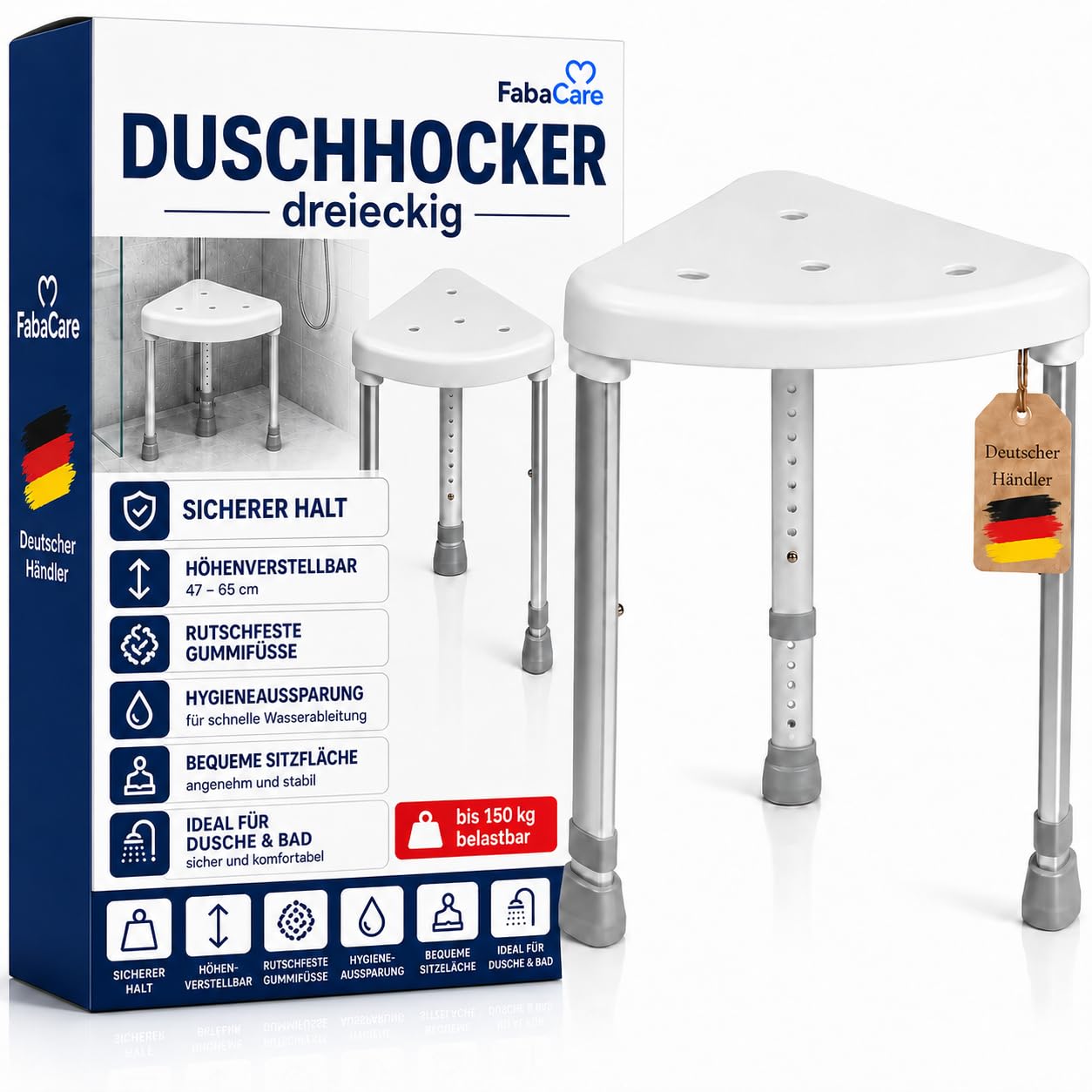 FabaCare Duschhocker dreieckig höhenverstellbar bis 150 kg