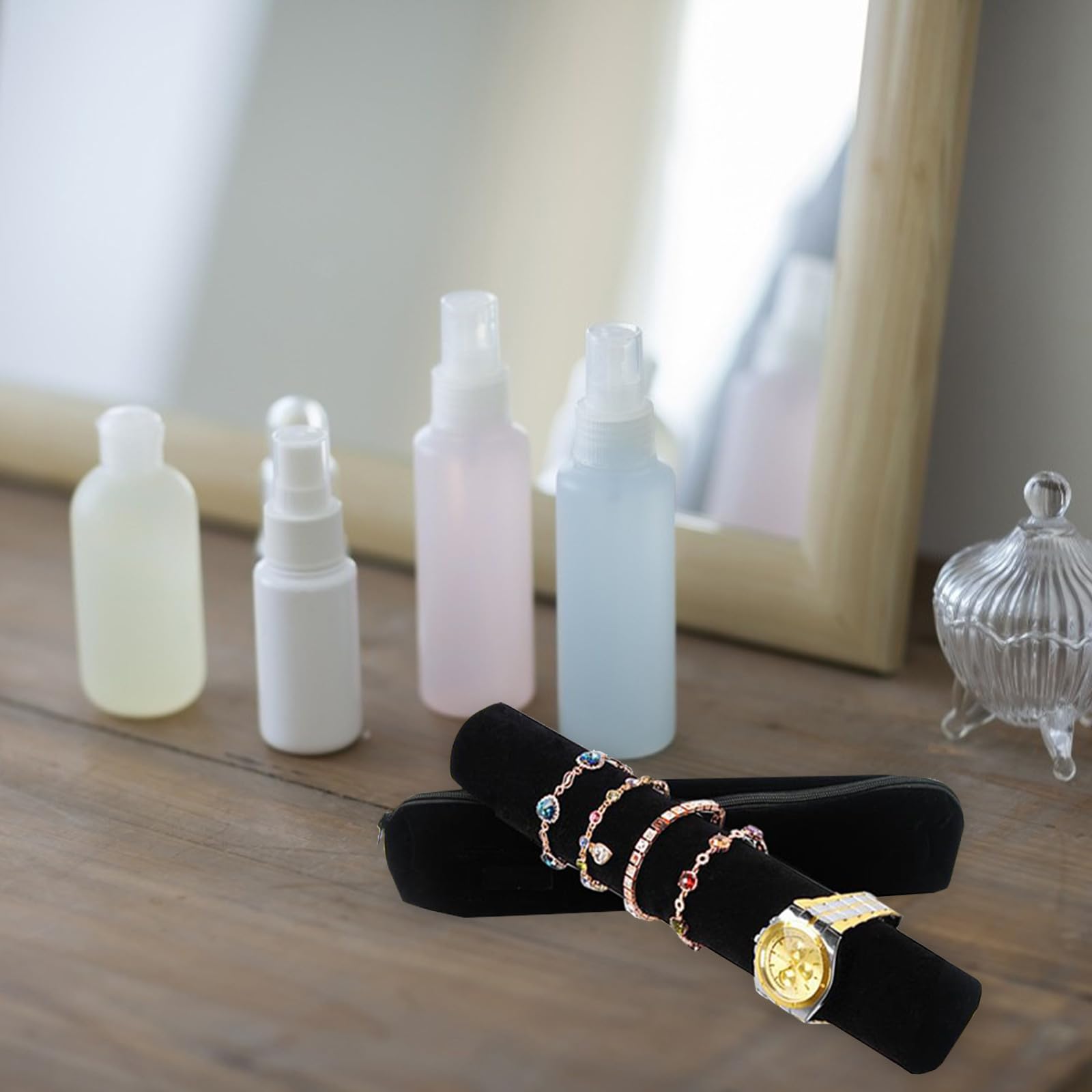Alipis Rollo de Joyas Negro de Tela Ligera y Cómodo para Pulseras y Relojes, Estuche Portátil Adecuado para Viajes y Tiendas de Joyería Diseño Delicado y Elegante