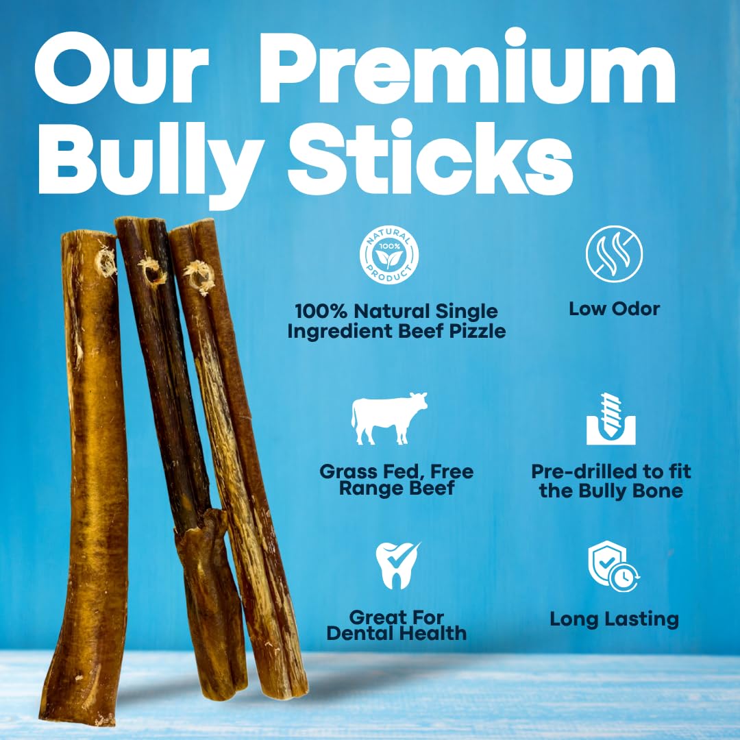 Zestaw 5 standardowych pałeczek typu bully z urządzeniem zabezpieczającym 18 cm w zestawie, bez zadławienia / patyczków do pizzy, całkowicie naturalne