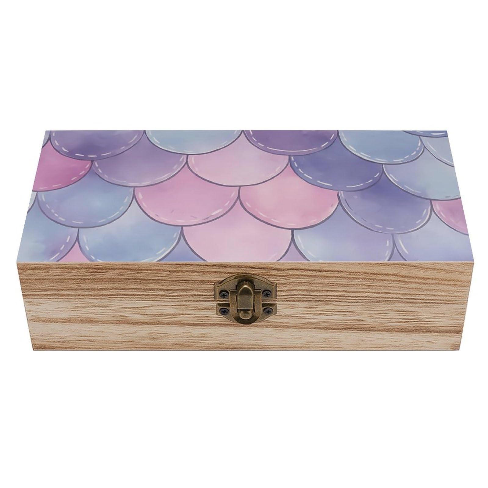 HLBSDM Watercolor Purple Gradient Scales Retro Wooden Storage Box Jewelry Art Gift Boxs Decorative Keepsake Boxes