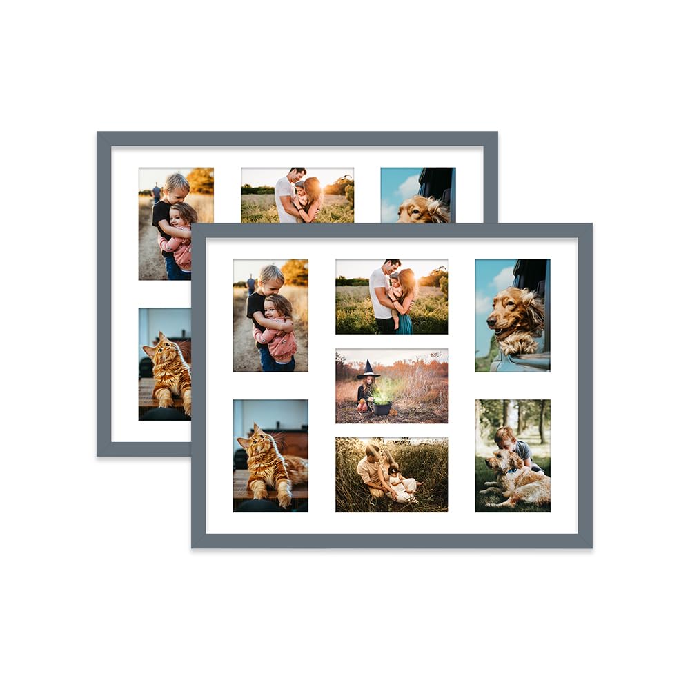 Grey Multi Photo Frame - Holds 7 x 6x4 Pictures, Family Collage Picture Frame for Wall Display, 20x16 Frame size, Set of 2