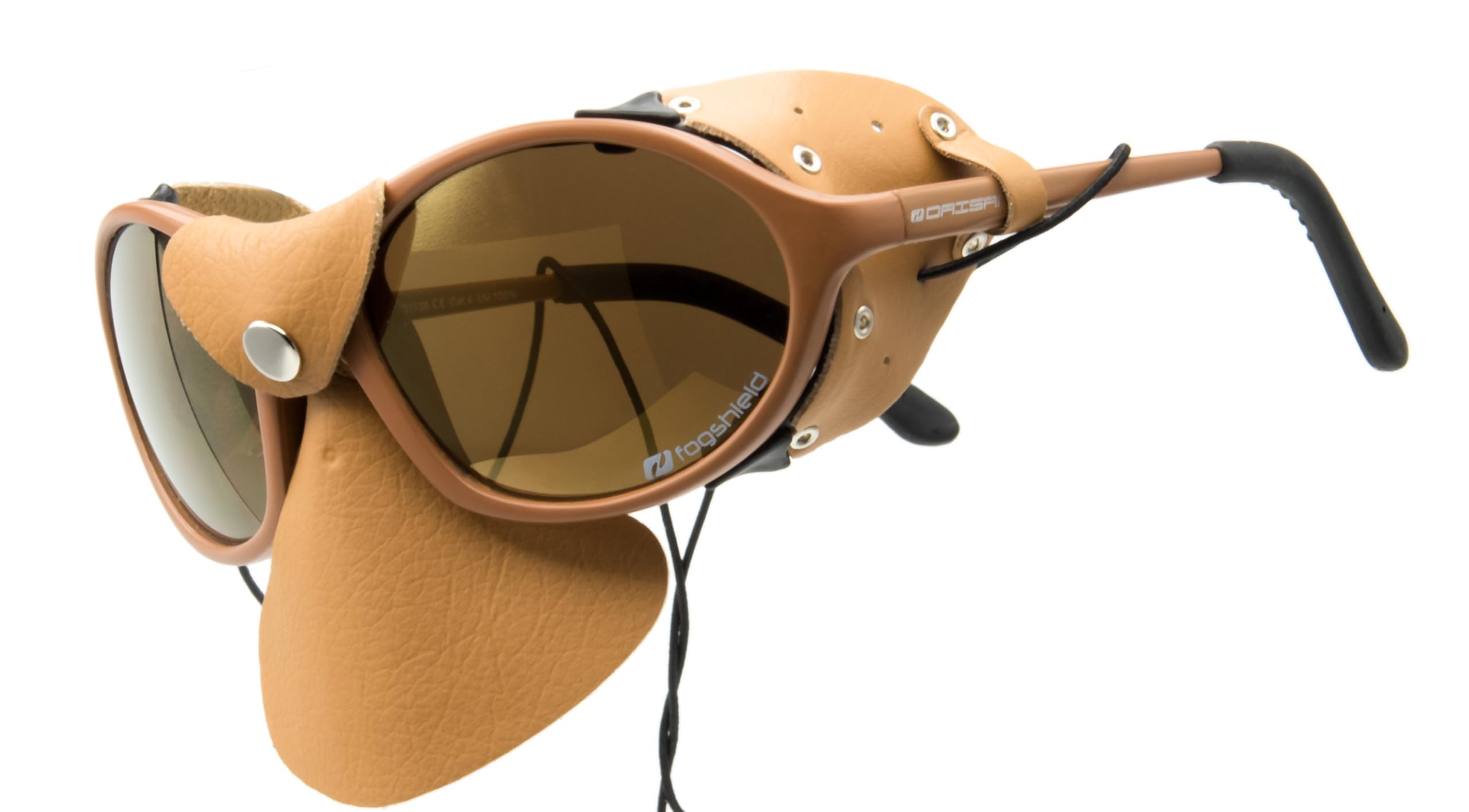 Lunettes d'expédition avec protection du nez et des côtés en cuir - Lunettes coupe-vent comme lunettes de plage, de glacier, de safari