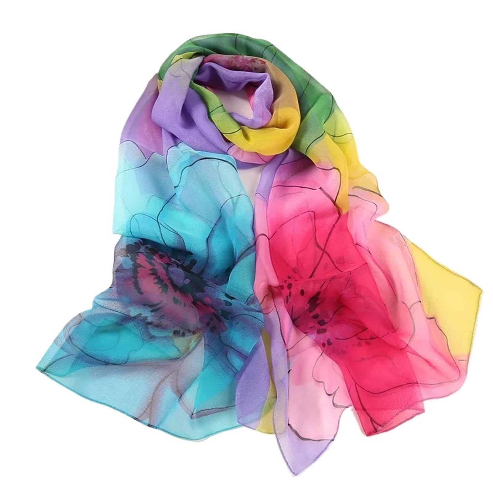Bufanda ligera de gasa floral para mujer, con estampado de lirio largo y transparente para verano y playa