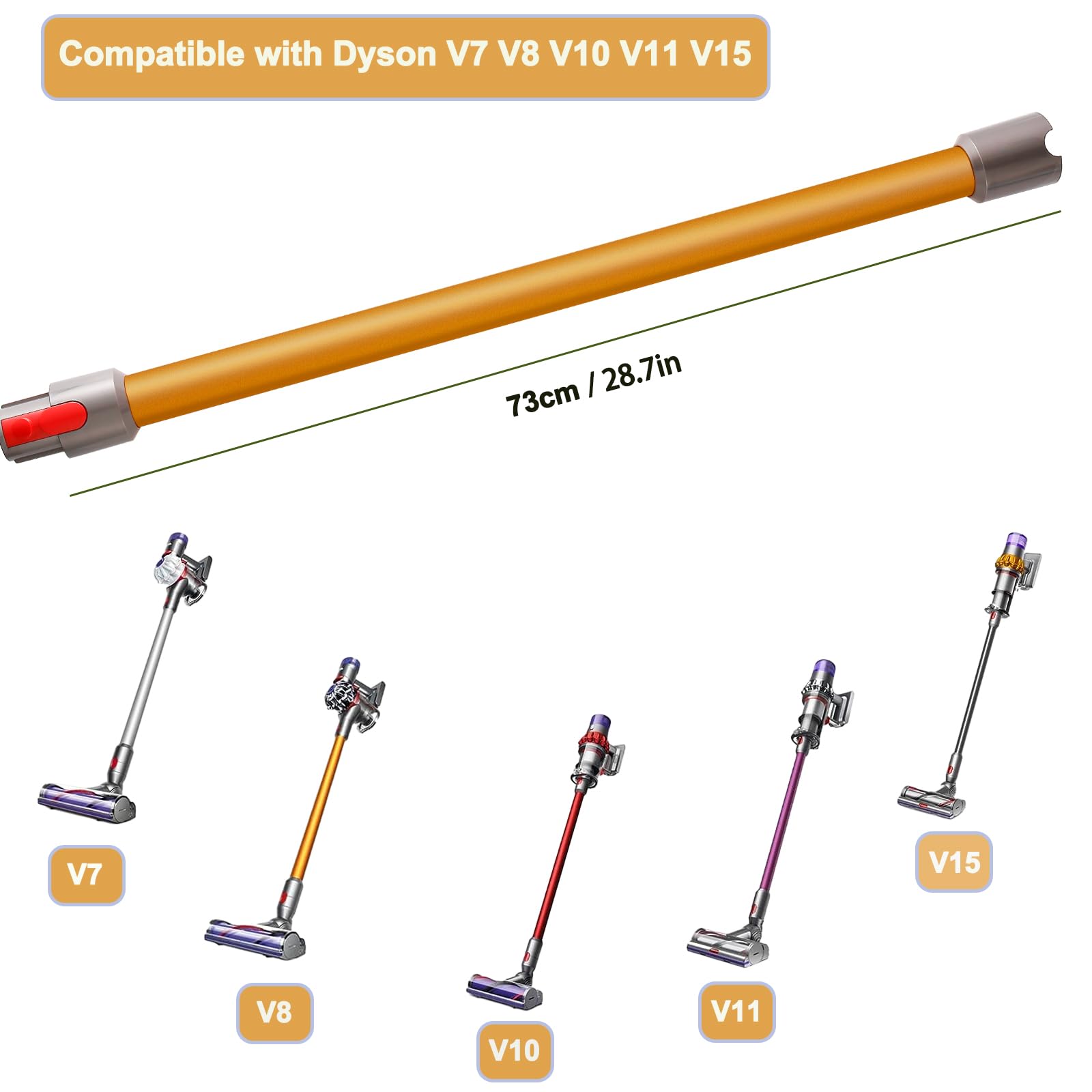 Tubo de Extensión para Dyson V7 V8 V10 V11 V15 Series Aspiradora, Accesorio de Tubo Liberación Rápida Varilla Repuesto, 73 cm (Dorado)