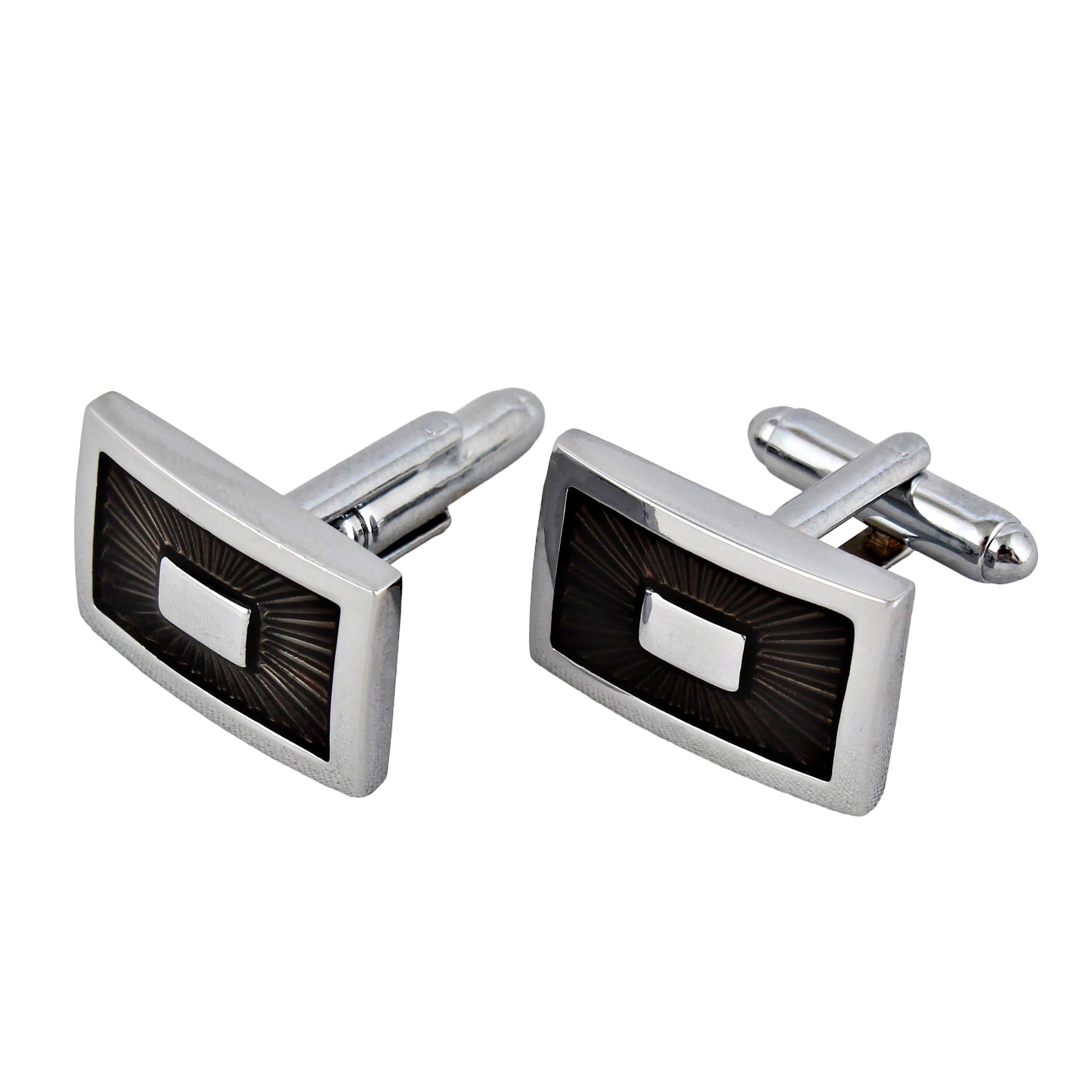 Unique Men Jewelry Silver Plated Rectangle Shape Sleeve Button Formal Cuff Button Wedding Shirt Button, Suit, Blazer Cufflinks Pair Gift Set for Men (350-CHC4-1100-S)-image-5