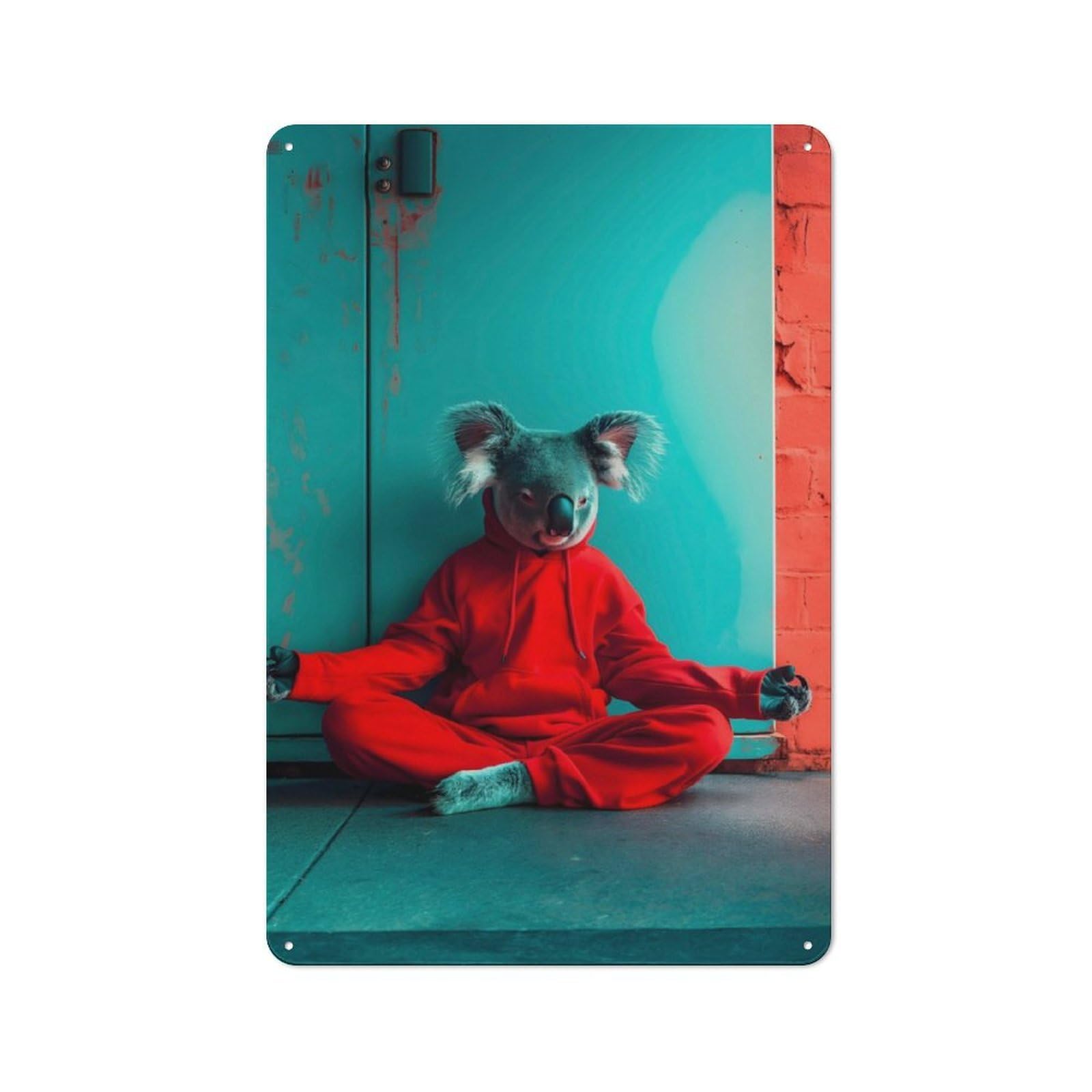 Junmoney Meditating Koala Vintage Metal Plaque 30X20cm Featuring For Pub Or Café, Suited To Café Interior Fans