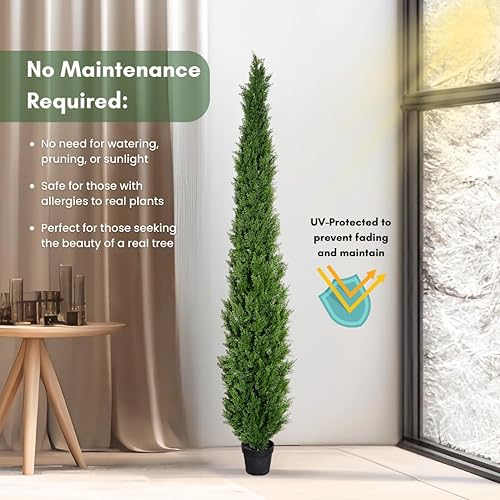 Miniatura 4 de Árbol de cedro artificial de hoja perenne premacetado de 8 pies para decoración de porche delantero, decoración de entrada al aire libre, árbol