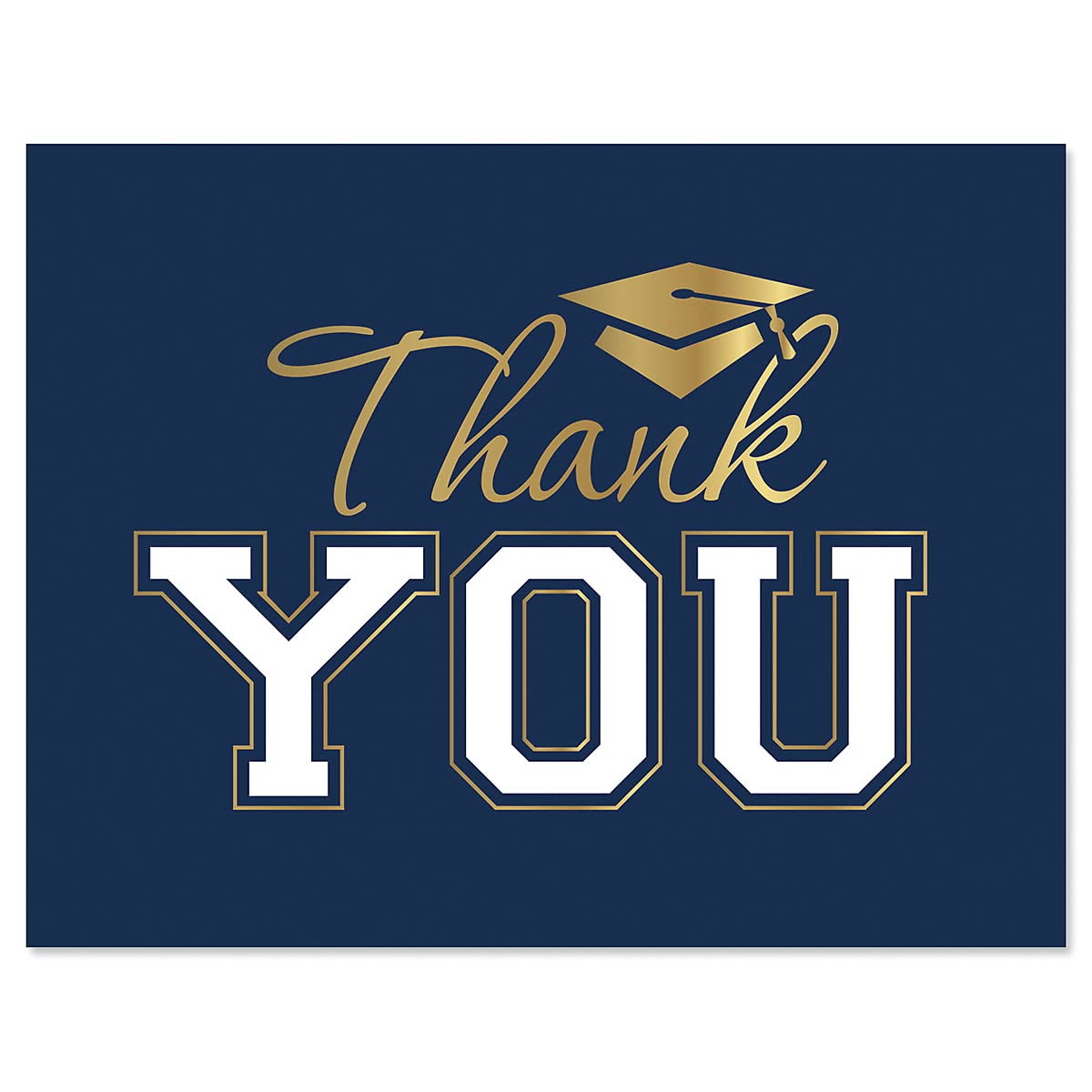 Current School Colors Graduation Thank You Card Bulk Value Pack-Set of 40 Navy Blue & Gold Foiled Grad Cards & White Envelopes,Blank Inside for a