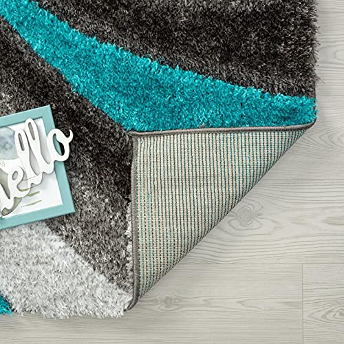 Luxe Weavers Lantanas Collection 7070 Turquoise 5X7 Modern Shag Geometric Area Rug #TOP7