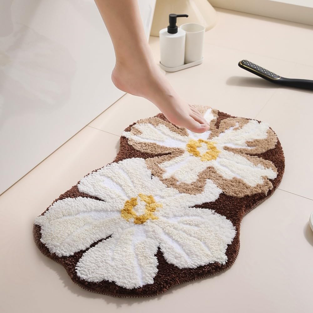 Tapis de salle de bain incurvé rose doux et absorbant couleur café au lait
