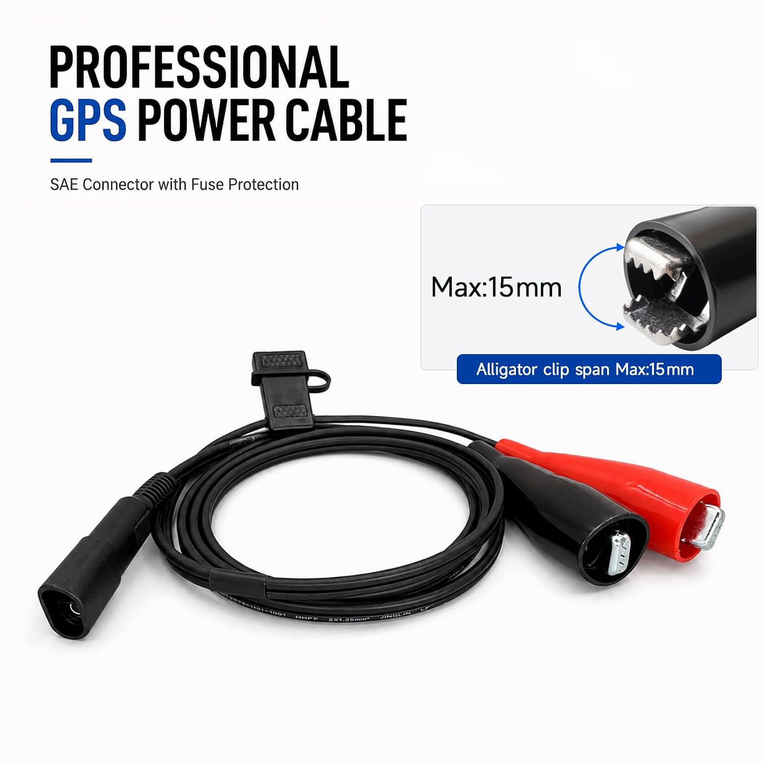 A01916 GPS Power Cable with SAE 2 Pin Female Connector and Alligator Clips, 15A Fused DC Power Adapter Cable for Topcon Trimble Leica Sokkia GPS Receivers, 1.8m / 6ft. (A01916)
