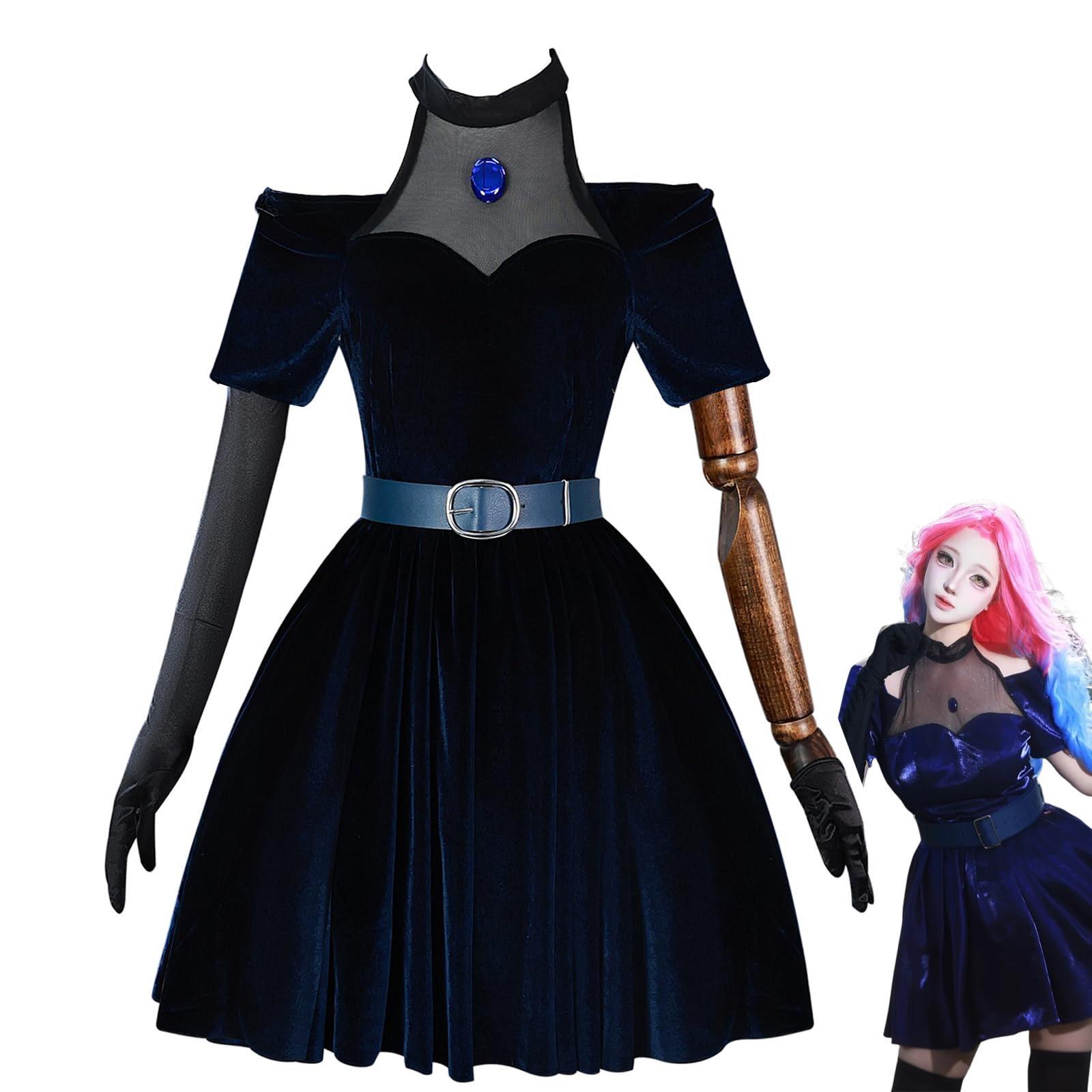 CR ROLECOS Alien Stage Mizi Cosplay Costume Women Velvet Mizi Dress Outfits Full Set Uniform for Halloween Deep Blue M