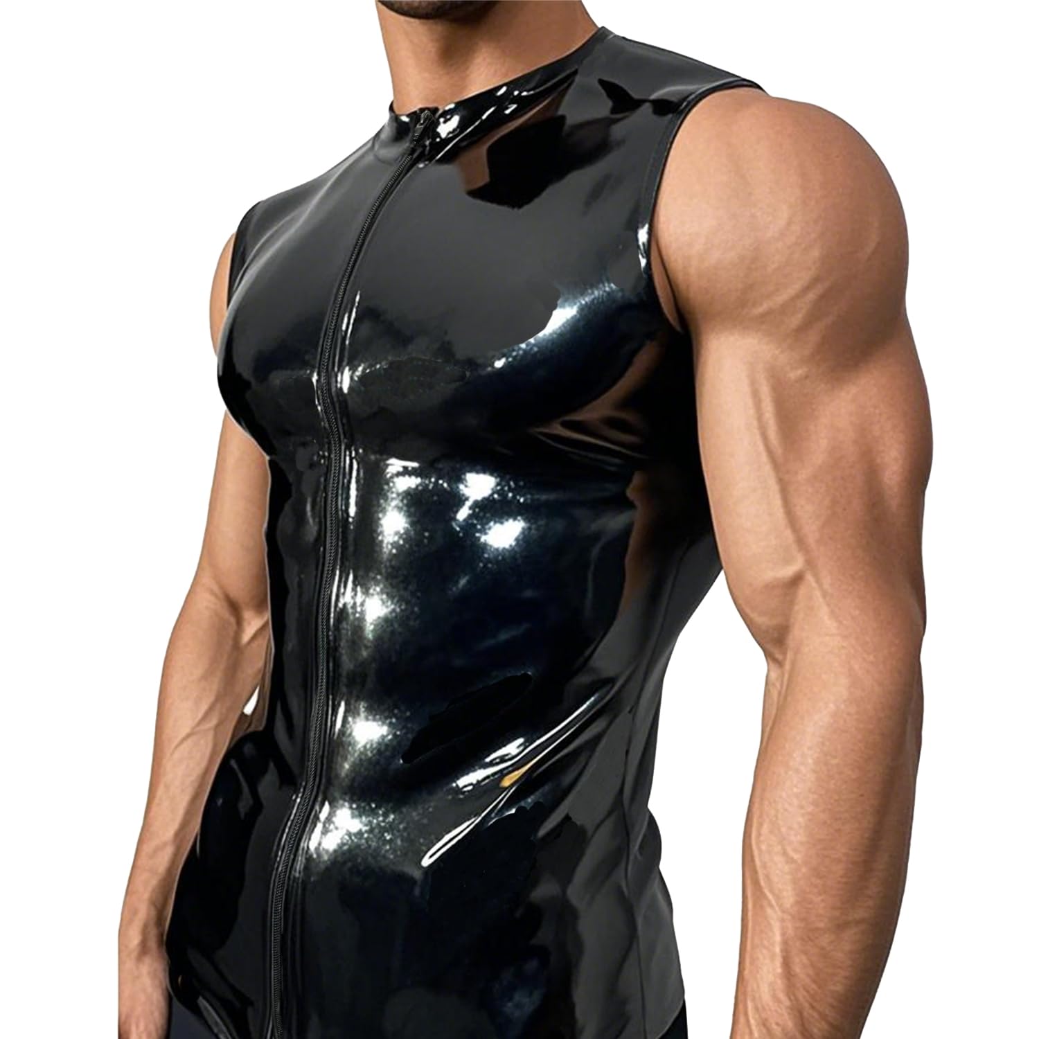 T-Shirt Ras du Cou en Latex Caoutchouc pour Homme,Fermeture éclair sur Le Devant Haut en Latex pour Homme Fait Main