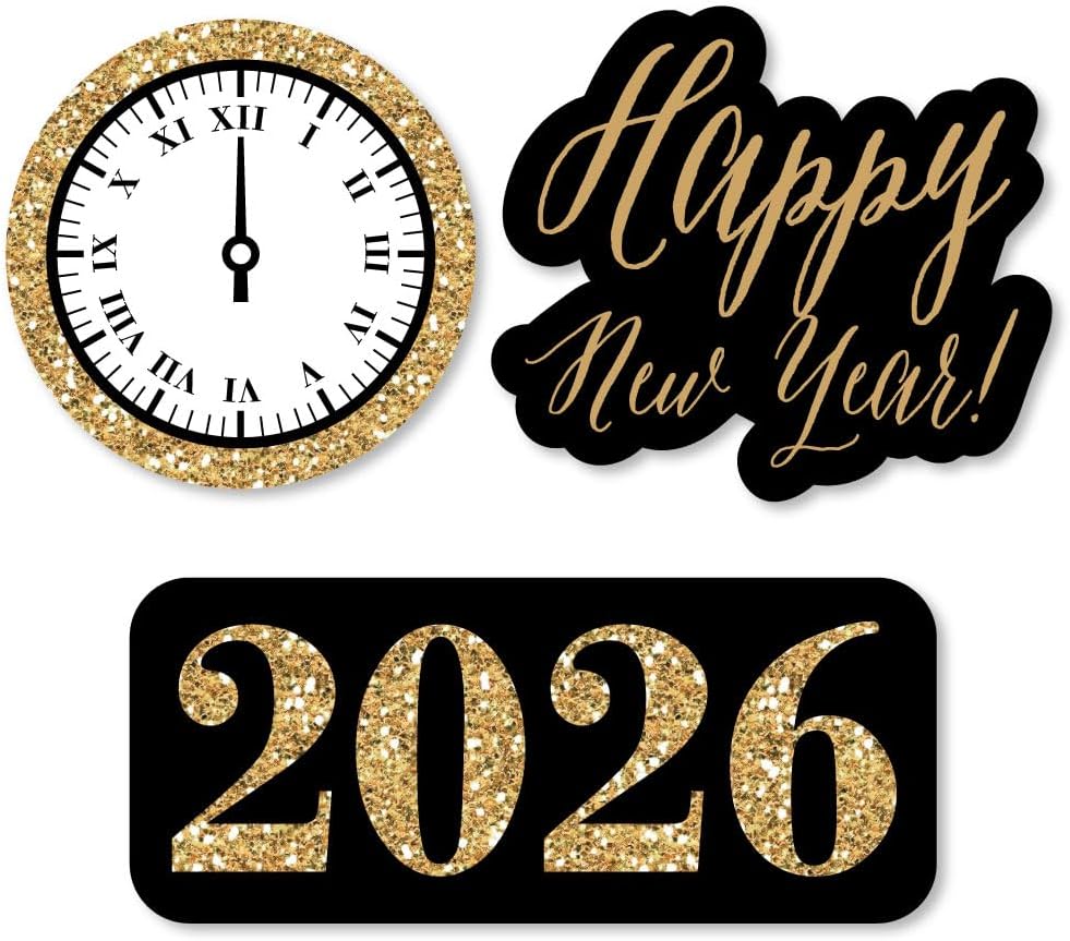 New Year's Eve - Gold - DIY Shaped 2026 New Years Eve Party Cut-Outs - 24 Count