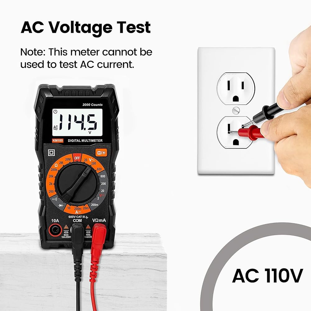 TsoLay Multimetro Digitale, Voltmetro CA CC, Tester di Tensione diodi per Test di continuità con Custodia, Letture Accurate Ohm Volt Amp, per Presa Domestica, Test Batteria per Autoveicoli
