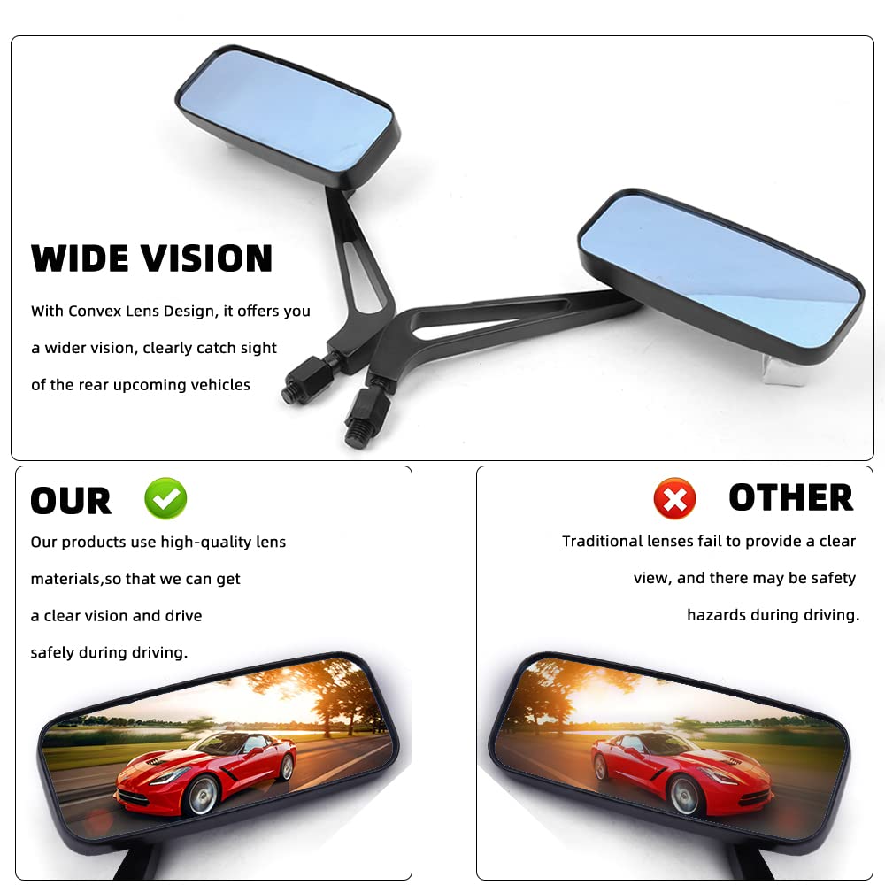Black Rectangle Shape Motorcycle Mirrors,Upgrade Rearview Motorcycle Mirrors Compatible with Most motorcycle models