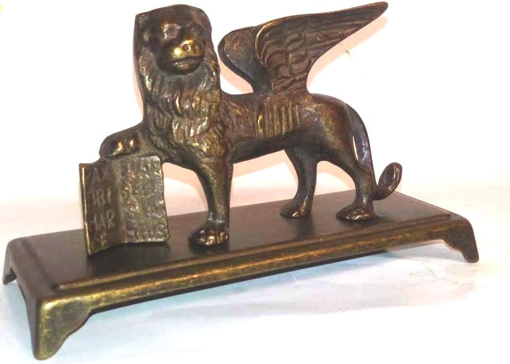Arterameferro Brass Lion of Venice - Winged Lion of St Mark - Solid Brass - Tabletop Sculpture - Gold