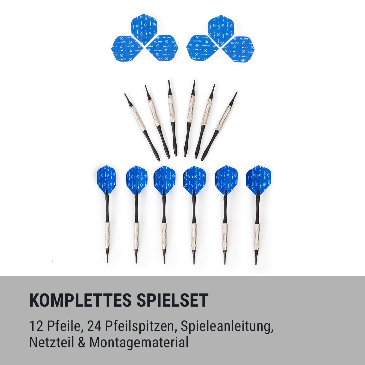 Klarfit Dartscheibe Elektronisch, Profi Dartscheibe für Kinder & Erwachsene, Elektronische Dartscheibe mit 12 Bunten Dartpfeilen & Dartcomputer mit LED-Display, E Dartscheibe mit Türen & Pfeile
