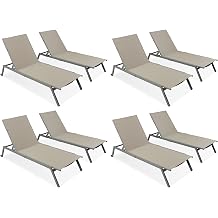 Ostrich Princeton Heavy Duty European Style Adult Outdoor Chaise Lounge Chairs with Back Wheels for Patio, Garden, Poolside, or Deck, Tan 8 Pack