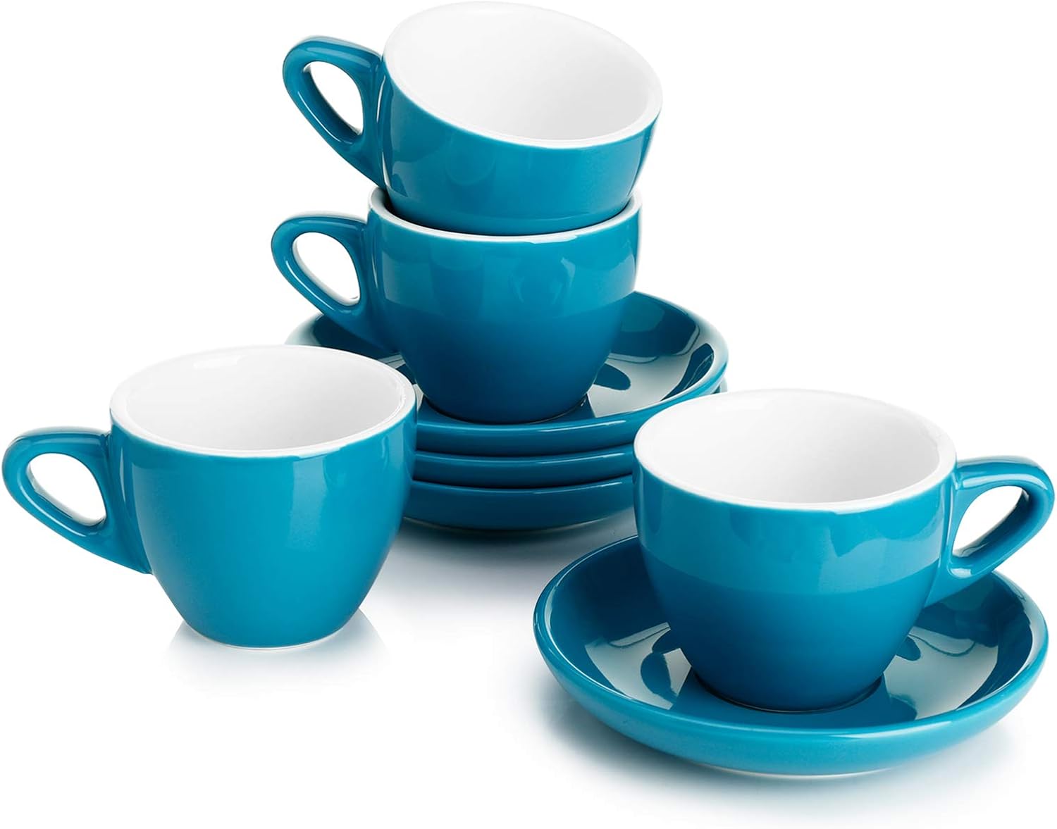 Sweese 403.407 Cappuccino Cup and Saucer Set, 6 Ounce Perfect for Specialty Coffee Drinks, Latte, Cafe Mocha and Tea, Steel Blue