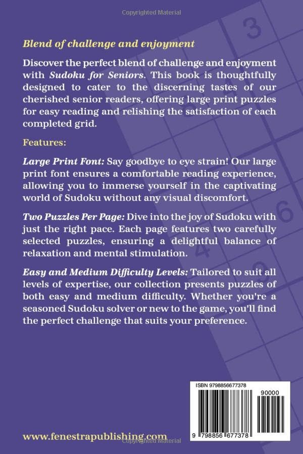 Miniatura 2 de Sudoku for Seniors 100 large print easy to medium sudoku puzzles with the solutions for elderly, seniors and adults