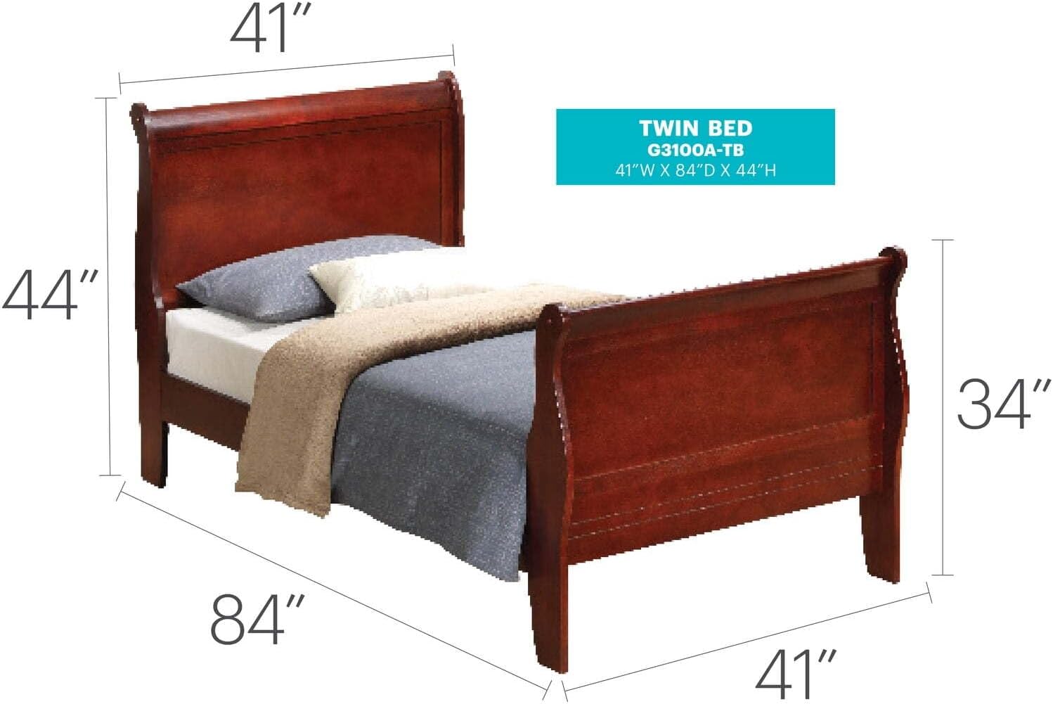 Sleigh Bed Frame Full Size Platform Bed Elegant Bedroom Furniture Gray Finish Twin/Cherry