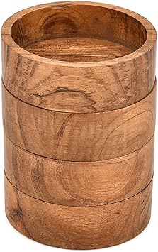 NIRMAN Snack Bowl Acacia Wood Set 4 Small Wooden Bowls for Candy, Nuts, Dips & Decorative Display Farmhouse Style Tableware 4" X 4" X 1.5"