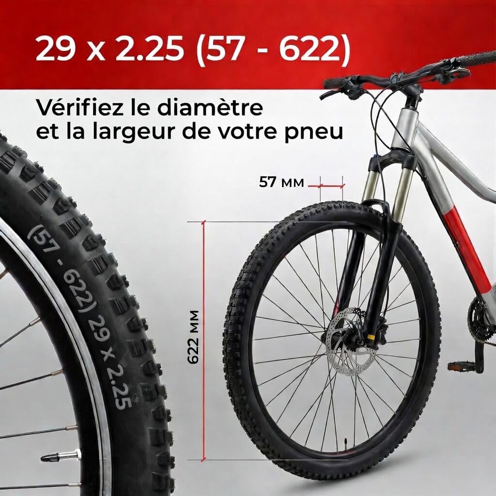 Fincci Pneus VTT 29 Pouces 29x2.25 Pliables Kevlar 60 TPI Protection Anti-Crevaison LVL3 1mm ETRTO 52-622 Noir pour XC, Trails Mixtes et Usage Intensif - Paire de 2