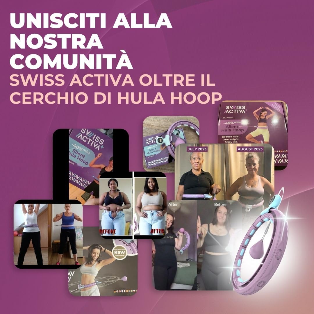 Swiss Activa+ Smart Hula Hoop con contatore che non cade mai - Hula Hoop Intelligente Fitness con Peso e Massaggio Circolare - Misura Regolabile, Ideale per Adulti Bambini e Principianti