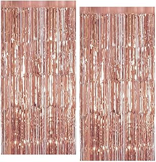 2PCS Tinsel Foil Fringe Curtains Rose Gold Metallic Shimmer Curtain Backdrop Foil Streamers Party Decorations Fringe Streamers Tinsel Curtains foil curtain For Christmas Birthday Party Wedding Door