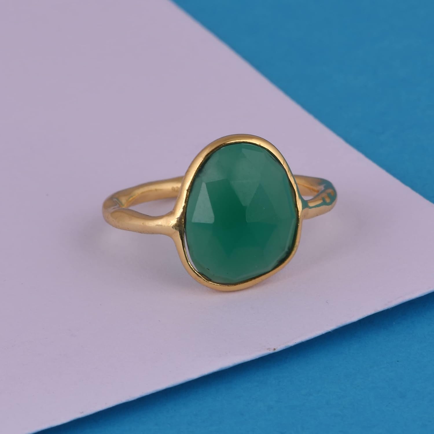 Green Onyx Engagement 925 Sterling Silver Solitaire Women Checker Ring Gift For Women