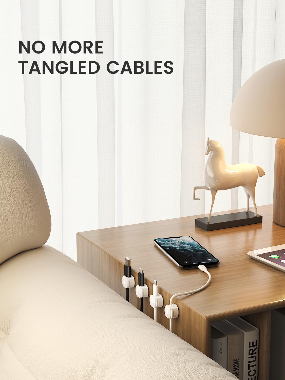 Paquete de 6 organizadores magnéticos para cables, soporte magnético para cables, color blanco