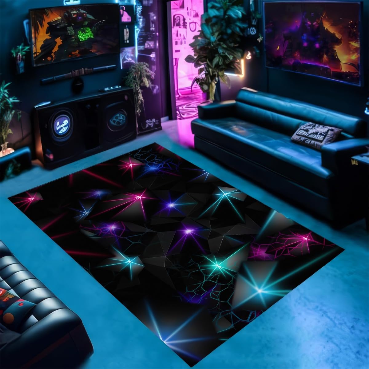 Tapis Décoratif Cool À Effet Visuel 3D Neon, Gaming Carpet Moderne De Graffiti, Tapis De Sol pour Salle De Jeux D’Enfants, D’Adolescents pour Salon, Chambre À Coucher (Couleur 5,160x200cm)