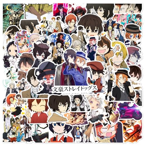 50Pcs Cartoon Bungo Stray Dogs Stickers for Kids Cute Classic Anime Stickers for Teen Girl Adult Water Bottle Skateboard Phone Laptop Bicycle Travel Case Guitar Helmet (Bungo Stray Dogs)