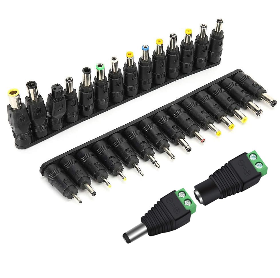 GUUZI Kits de Adaptadores de Corriente Continua para Computadora Portátil 30 Piezas Universal 5,5 mm x 2,1 mm DC Adaptador de Corriente CA para Juegos de Tomas de Enchufe de Fuente de Alimentación