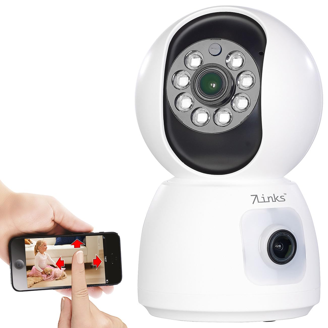 7links Haustierkamera: Dual-Linsen-WLAN-Kamera, je Full HD, Farb-Nachtsicht, Tracking, Sirene (Überwachungskamera WLAN, WiFi Camera, IP)