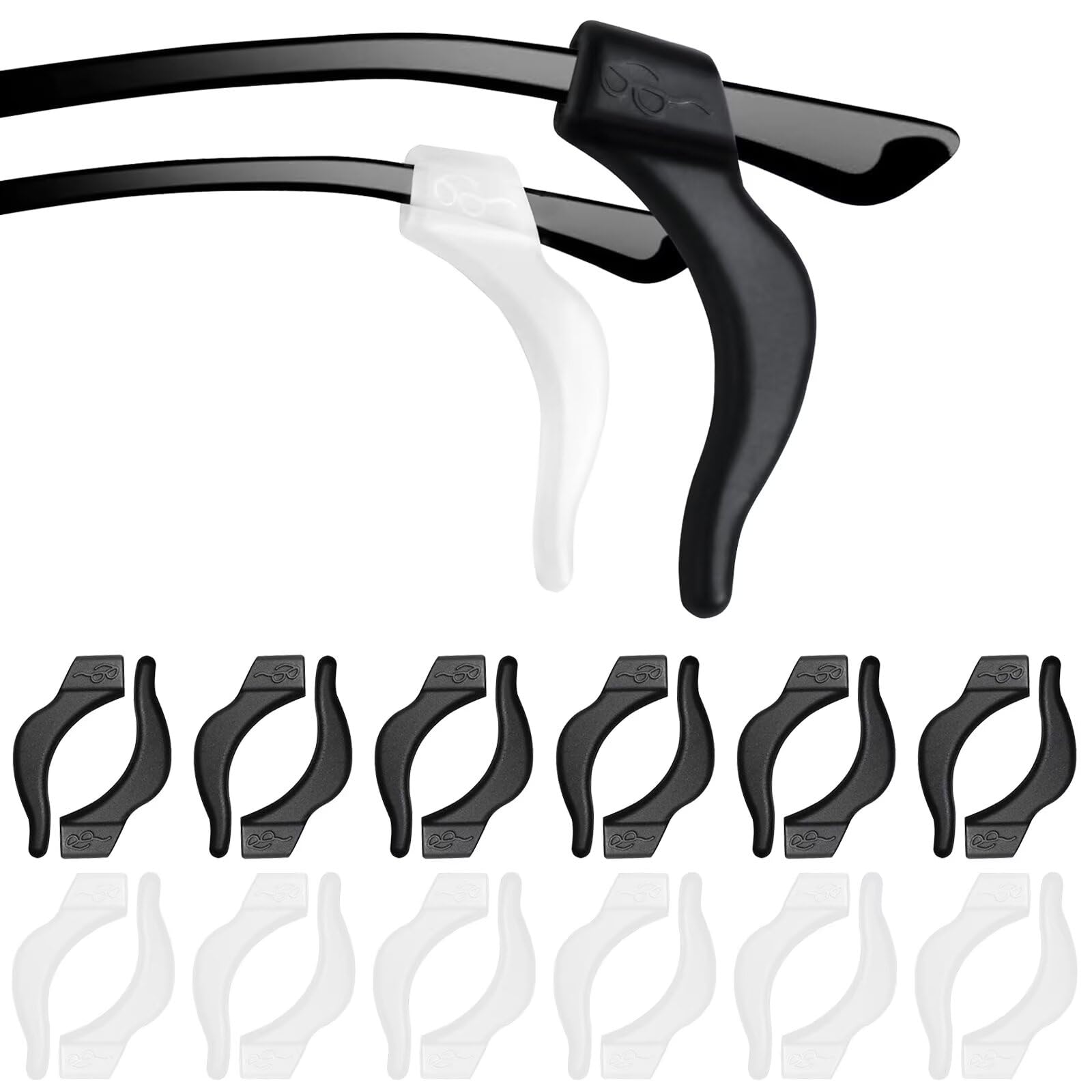 Issang Black, White 12 Pairs Eyeglass Ear Cushions, Glasses Ear Grips, Anti-Slip Glasses Ear Grip Hooks, Glasses Grips Behind Ears, Silicone Glasses Ear Grips For Spectacle Sunglasses Reading Glasses Eyewear