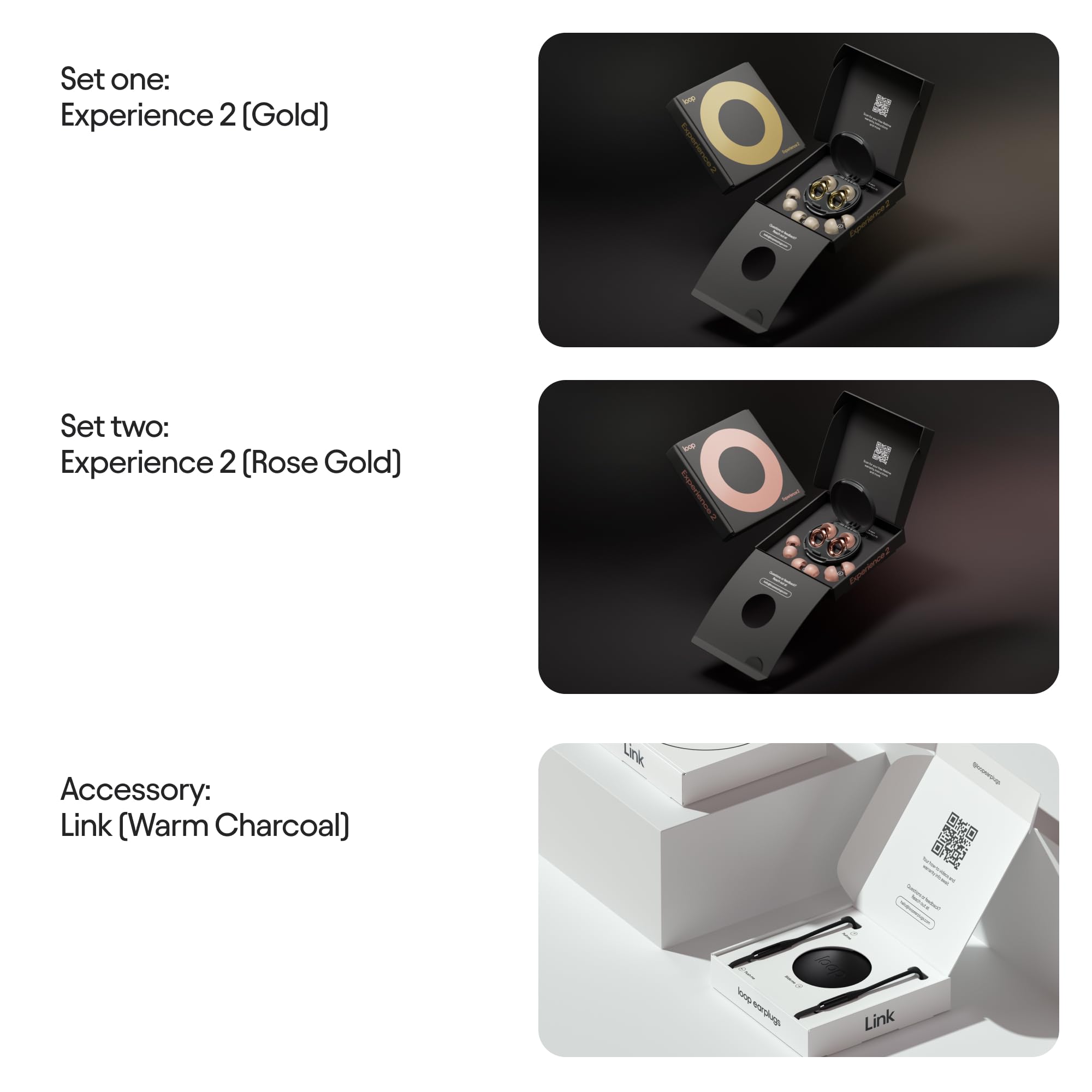 Loop Earplugs, coffret Experience Link – Lot de 2x Experience 2 + Link | Bouchons d’oreille réutilisables pour la sensibilité au bruit, les concerts, spectacles, festivals