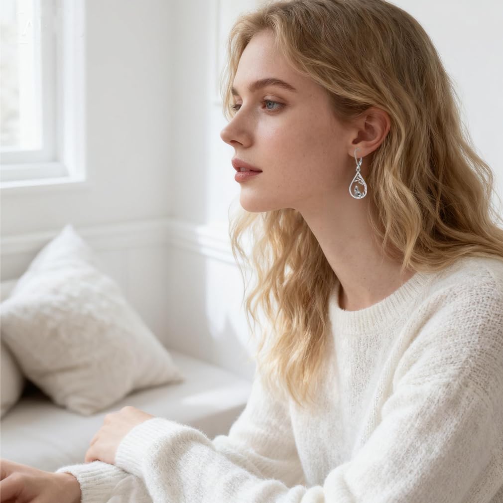 Wolf Earrings Wolf Earrings for Women Sterling Silver tree Black Wolf Earring Viking Celtic Dangle Gifts Halloween Christmas Jewelry - Image 2