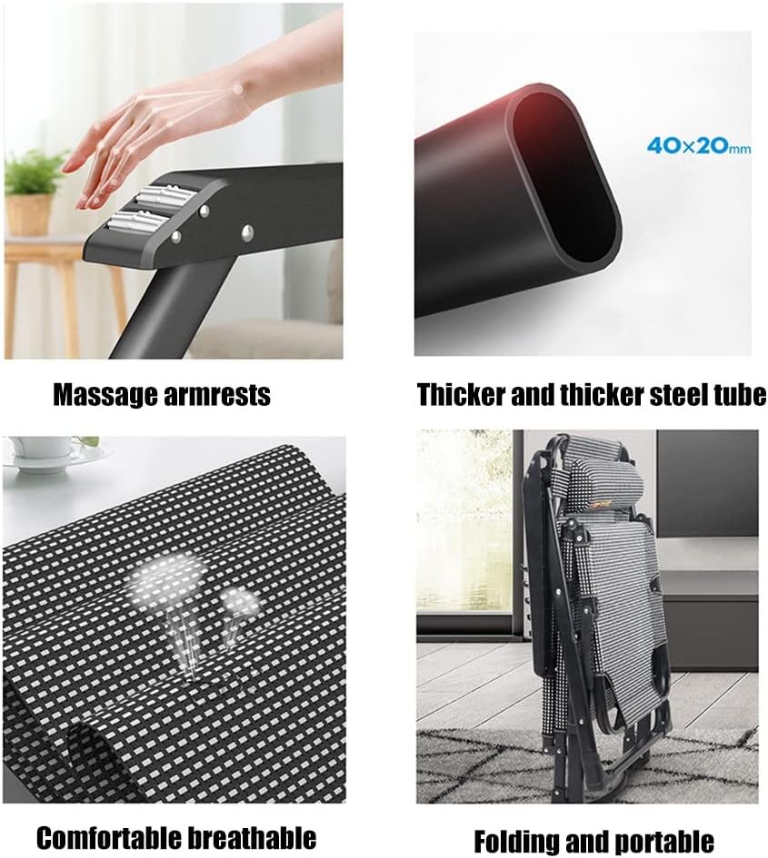 Padded Folding Chaise Lounge Heavy Duty Reclining Chair Outdoor Zero Gravity Lounge Chair Recliners Oversized with Pillow and Massage Armrest for Patio Beach Camping Portable (Color : B)