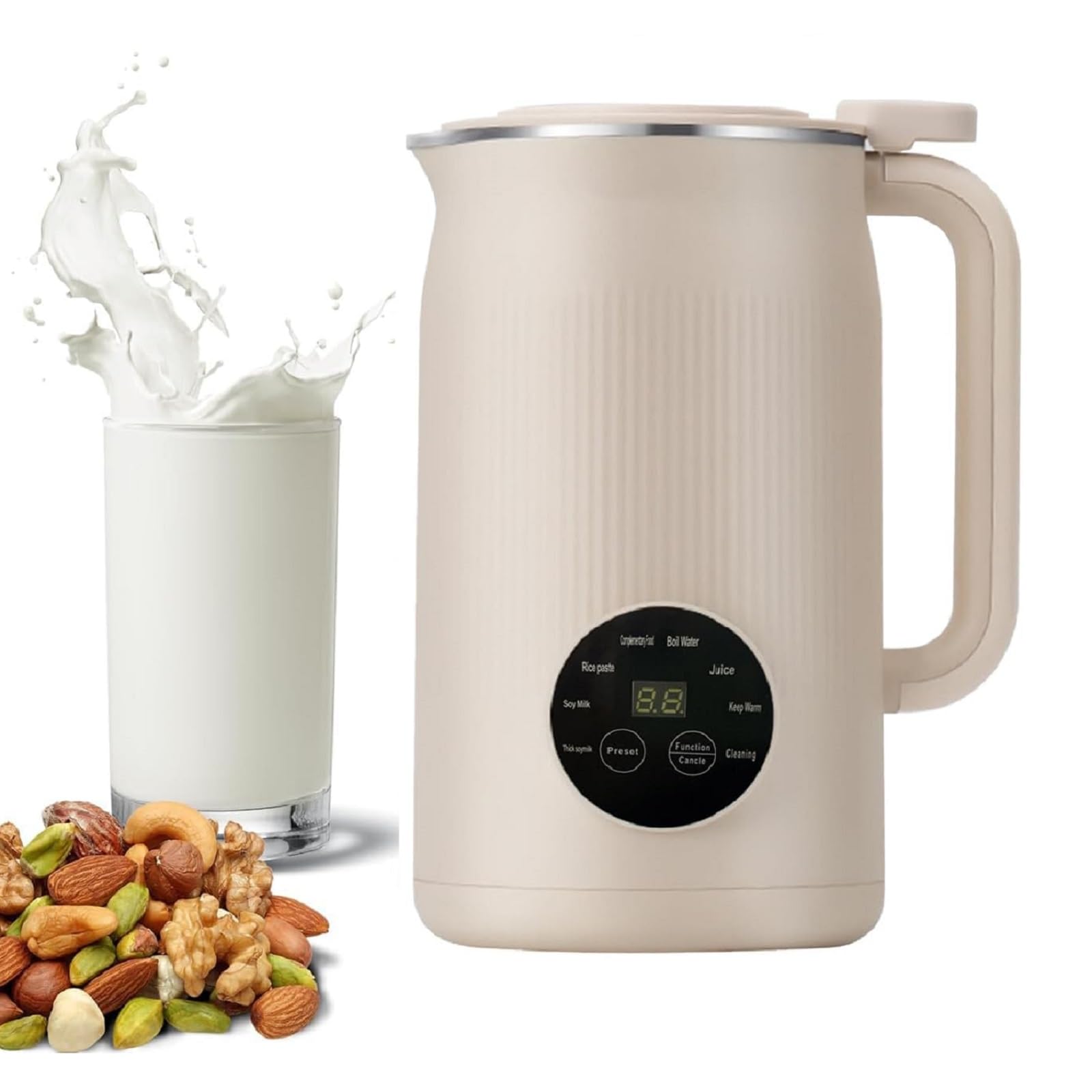 Máquina de leche de soja, 1200 ml, máquina automática de leche de plantas de acero inoxidable, silenciosa, para leche vegetal casera, avena, soja, sésamo negro, bebidas sin leche (blanco)
