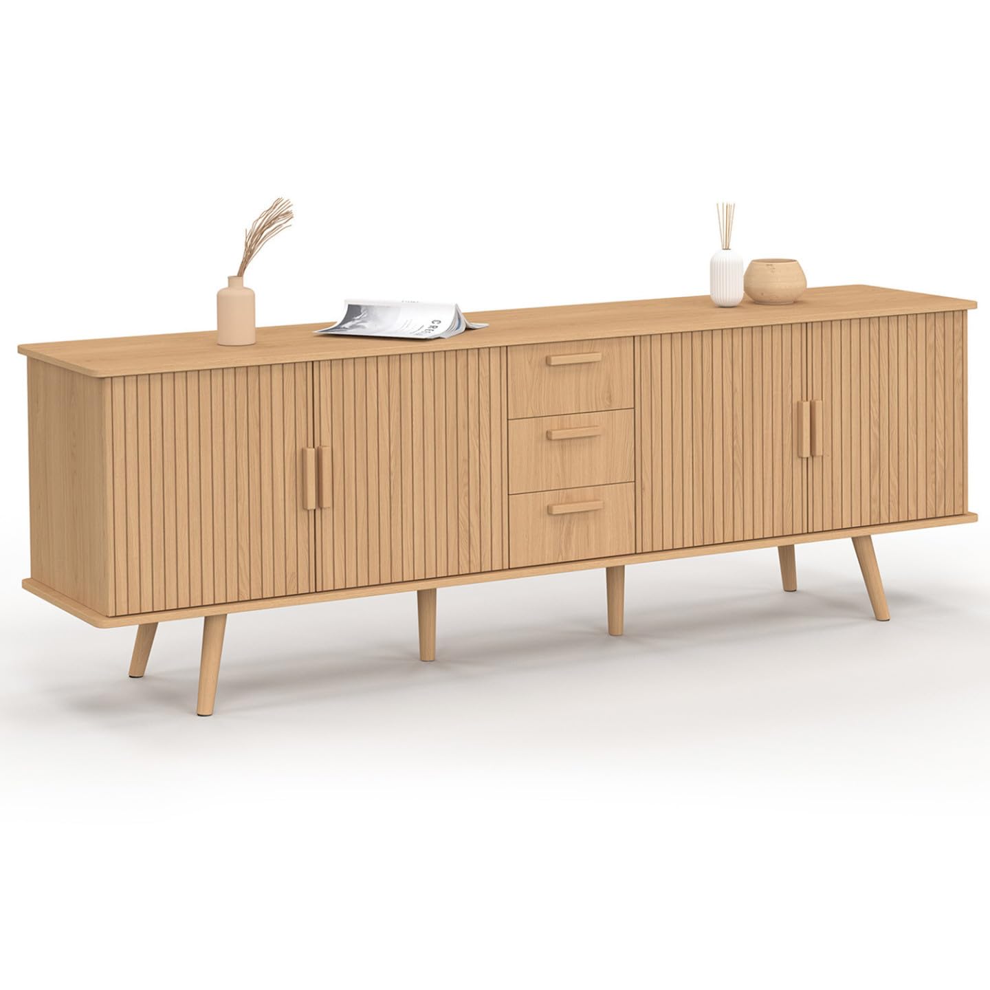 IDMarket - Buffet 180 cm Juliette XXL 4 Portes et 3 tiroirs Effet Lattes tasseau Bois