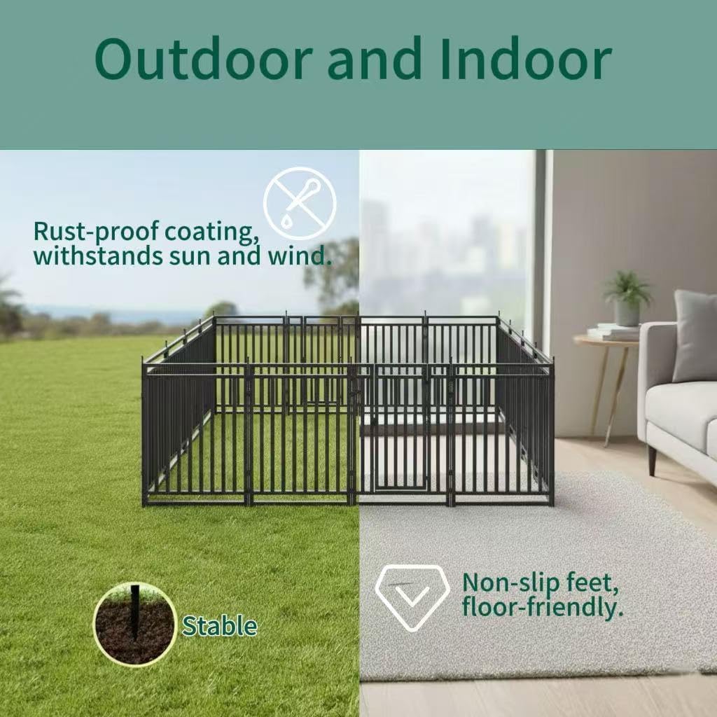 Dog Fence Outdoor Indoor, 32.11 Inches Height, 8 Panels Dog Playpen for Large/Medium/Small Dogs Metal Dog Pen for Yard Camping and RV, Black-Silver